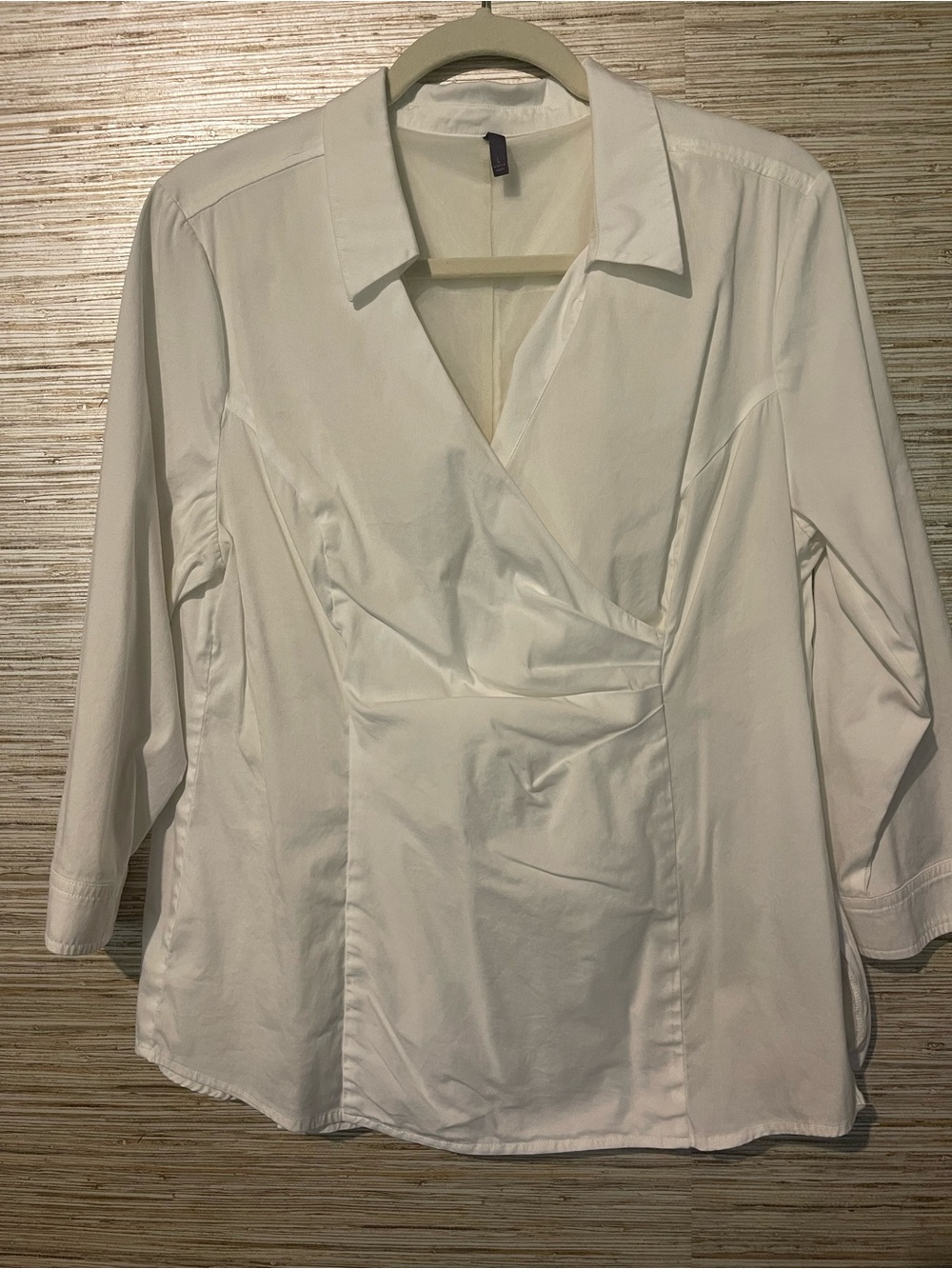 NYDJ White Wrap-Style Collared Blouse